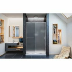 DreamLine SHDR-0948720-01-FR Infinity-Z 44" - 48" Sliding Shower Door Frosted Glass Door Chrome -Bathtubs & Showers Shop B1142835 4