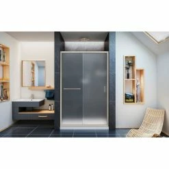 DreamLine SHDR-0948720-04-FR Infinity-Z 44" - 48" Shower Door Frosted Glass Door Brushed Nickel -Bathtubs & Showers Shop B1142865 4