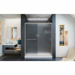 DreamLine SHDR-0960720-04-FR Infinity-Z 56" - 60" Shower Door Frosted Glass Door Brushed Nickel -Bathtubs & Showers Shop B1142924 4