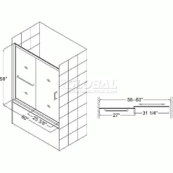 DreamLine SHDR-0960580-04 Infinity-Z 56" - 60" Frameless Sliding Tub Door Brushed Nickel Finish -Bathtubs & Showers Shop SHDR0960580