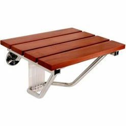 SteamSpa SS-F Teak Wood Wall Mounted Shower Seat, Polished Chrome